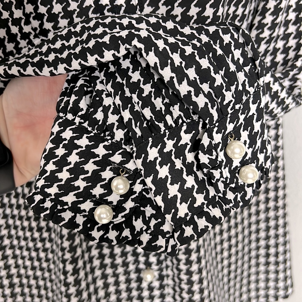 Kate Spade Houndstooth Dashing Beauty neck tie blouse black & white size Small - Picture 6 of 13